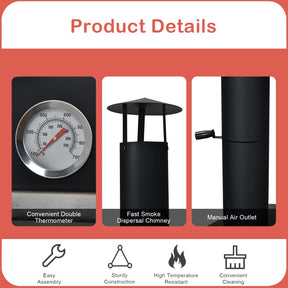 Portable Outdoor Pizza Oven, Patio Pizza Grill, Wood-fired Pizza Maker w/Pizza Stone, Waterproof Cover and Pizza Peel
