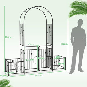 2.2M Garden Arbor, Metal Arch Trellis Lockable Gate, Arched Top Arbor Trellis w/Side Planters