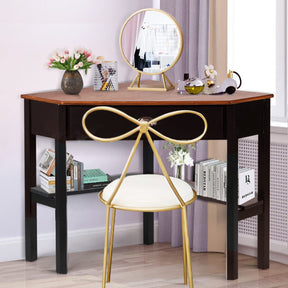 Giantex Wood Corner Computer Desk, Compact Writing Table w/Drawer & Shelves