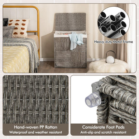 110 L Laundry Hamper with Lid, Hand-woven Rattan Laundry Basket with Convenient Handles & Removable Liner Bag