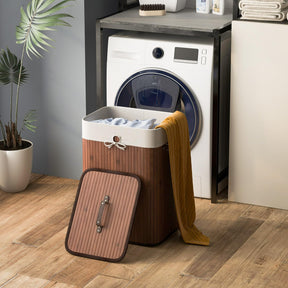 Giantex Laundry Hamper with Lid, 72L Bamboo Laundry Basket with Removable and Machine Washable Liner Bag