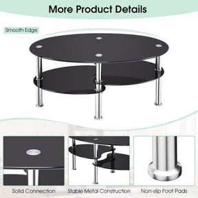 Giantex Tempered Glass Coffee Table, 3-Tire Modern Oval Tea Table, Smooth End Table with Open Storage Shelf
