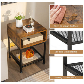 Giantex 40 cm Wood Top End Table w/Metal Frame