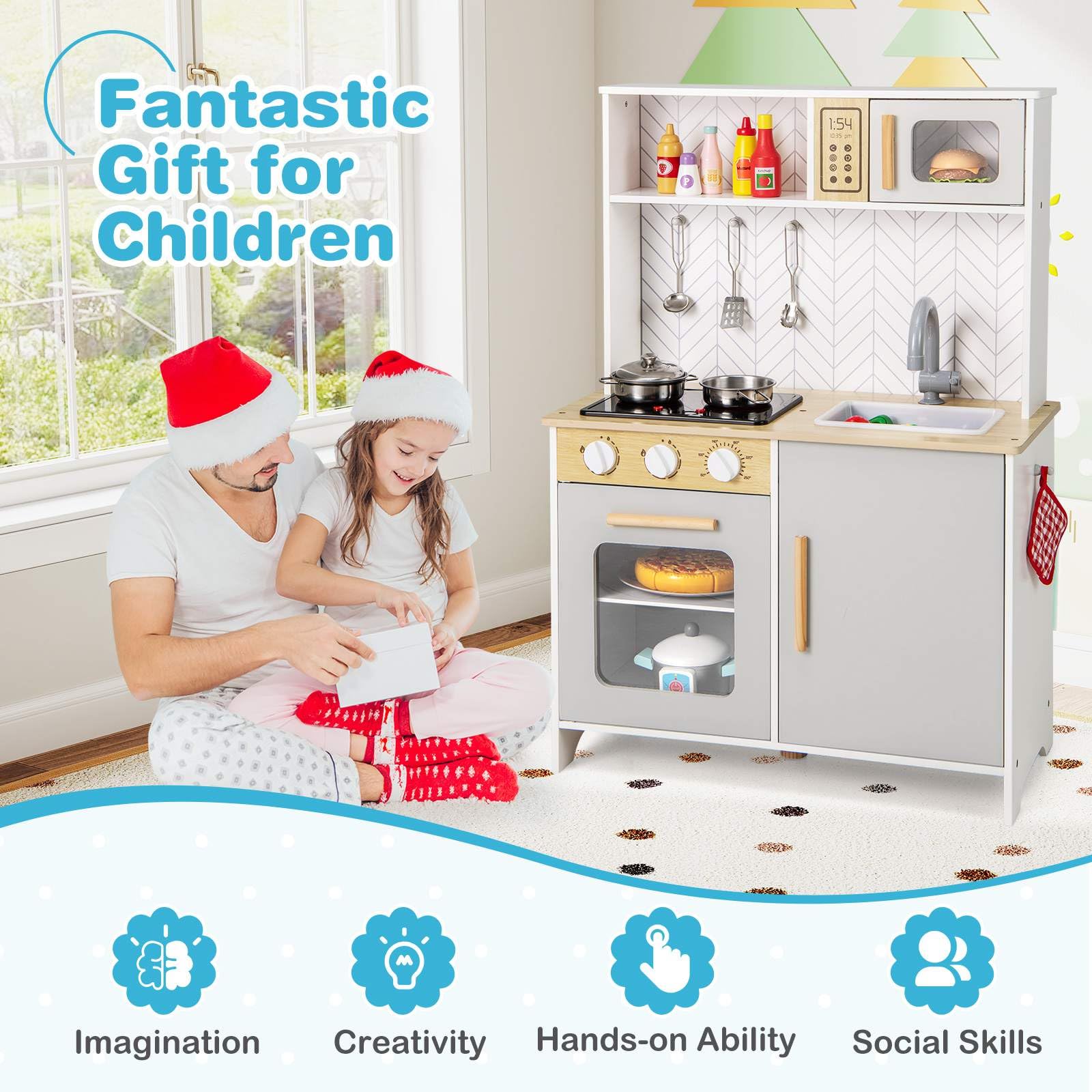 Kids Kitchen Playset, Pretend Play Kitchen Set with Lights & Sounds