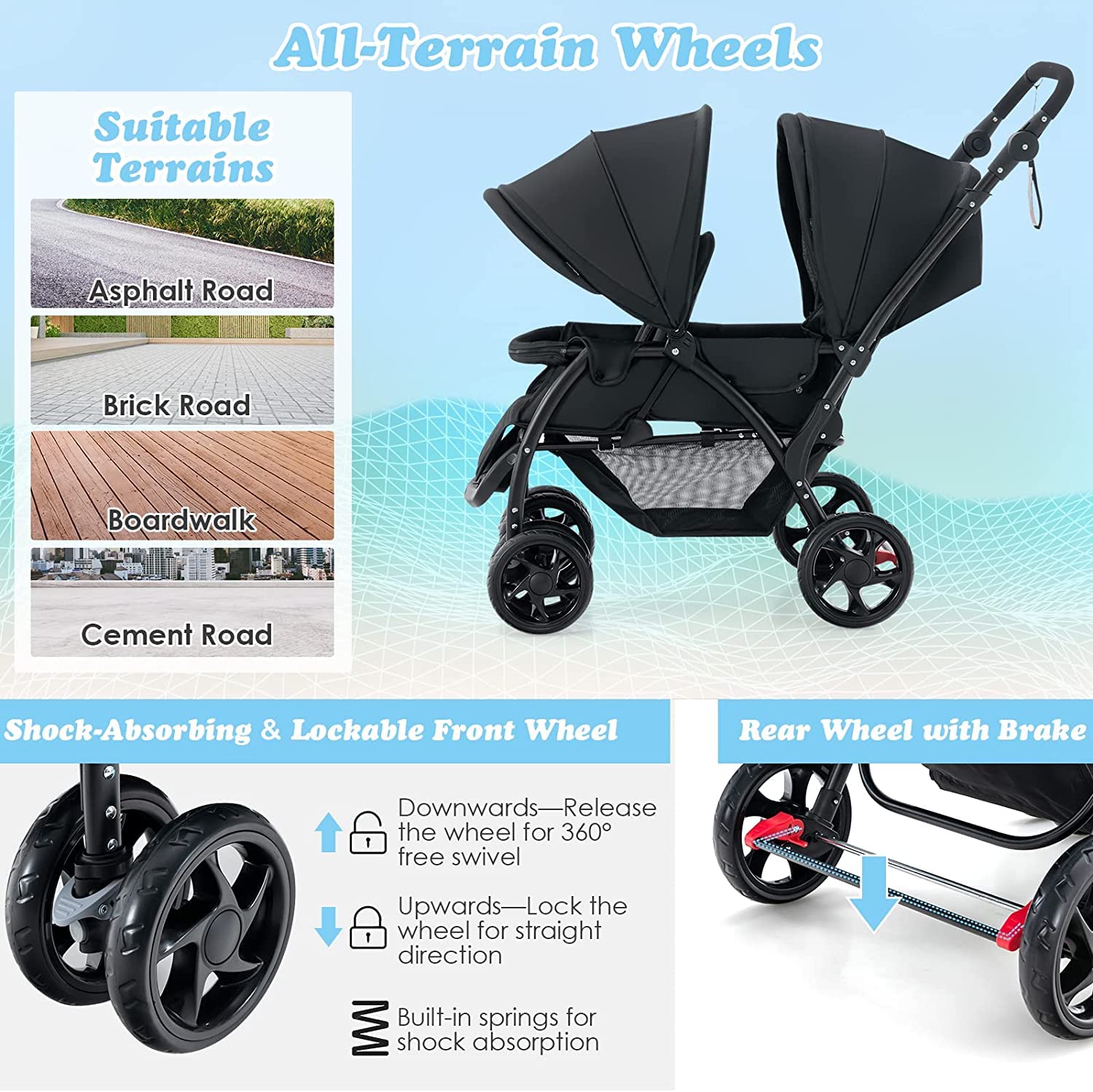 BABY JOY Foldable Tandem Stroller