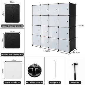 Giantex 16-Cube Storage Organizer DIY Modular Closet Storage Cabinet with Hanging Poles for Clothing Black