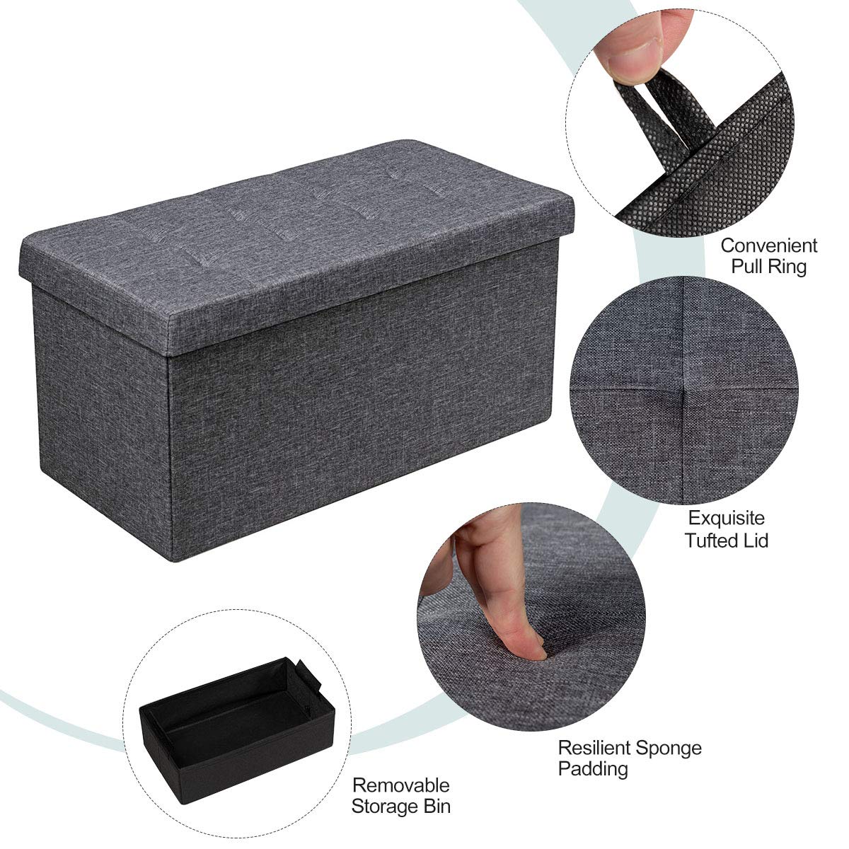 Giantex 80 cm Fabric Foldable Storage Ottoman, Toy Chest with Removable Storage Bin