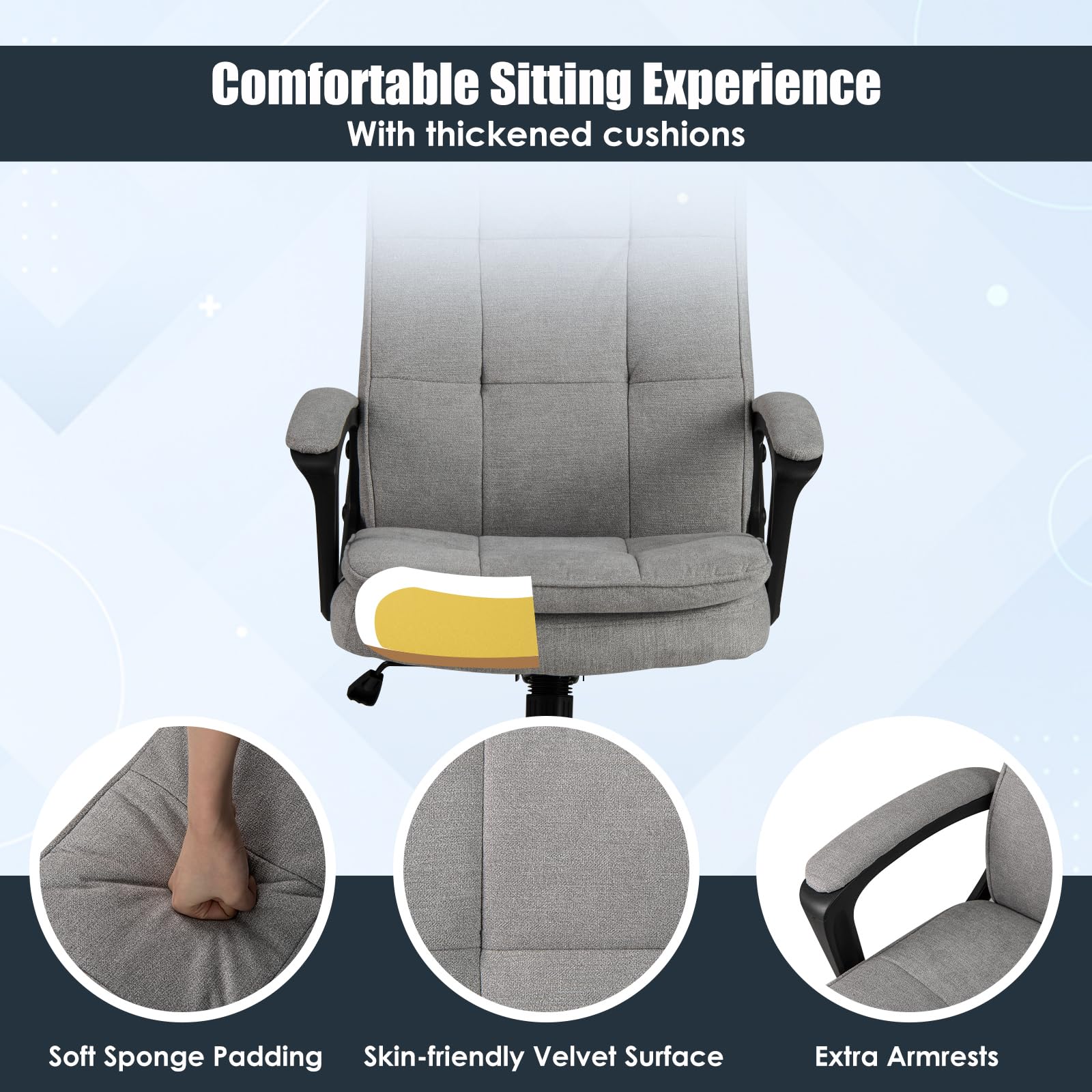 Height-Adjustable Office Chair Ergonomic Computer Armchair w/Rocking Function
