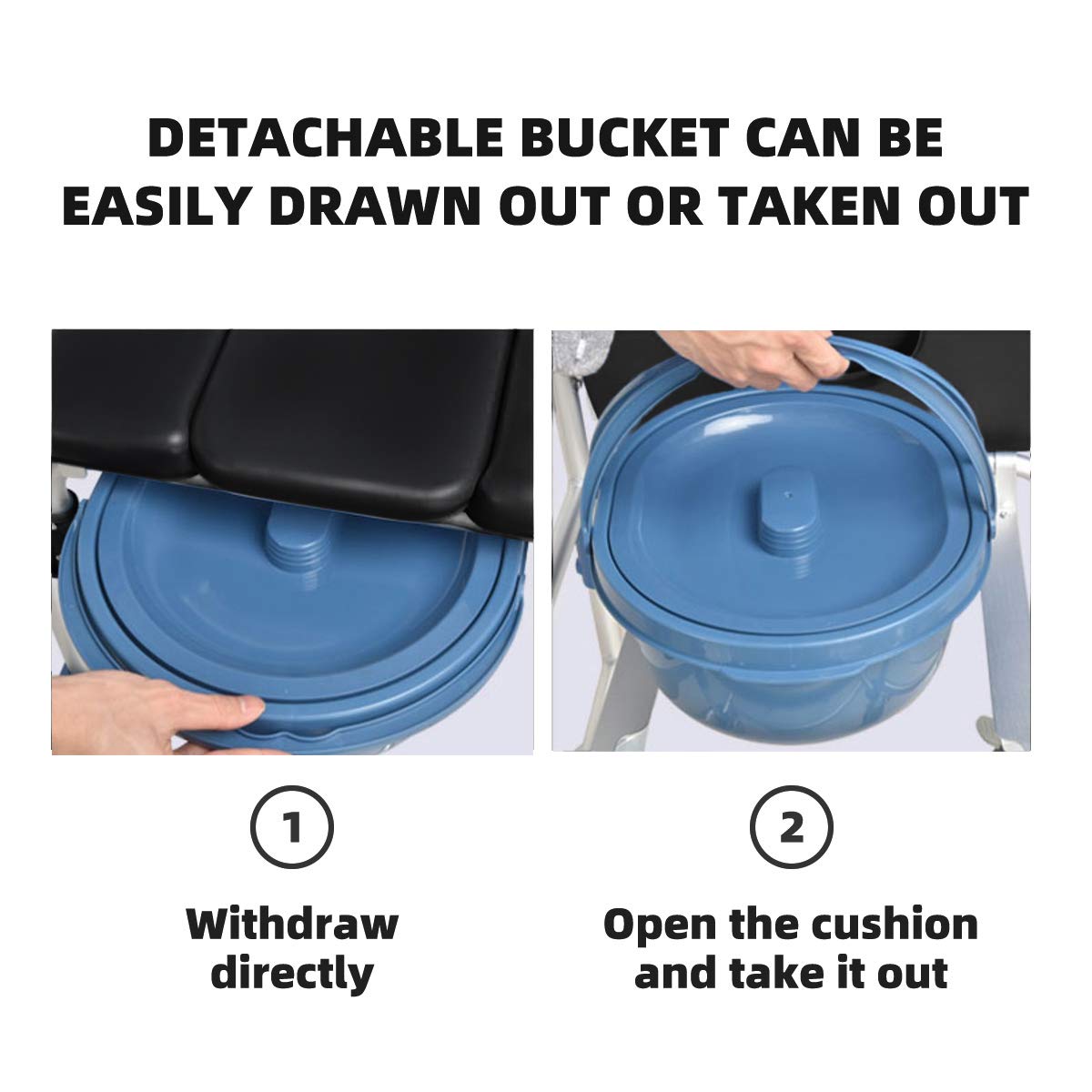 Toilet Commode Wheelchair, Multifunctional Rolling Commode Chair w/ 5-Level Adjustable Height & Removable Toilet