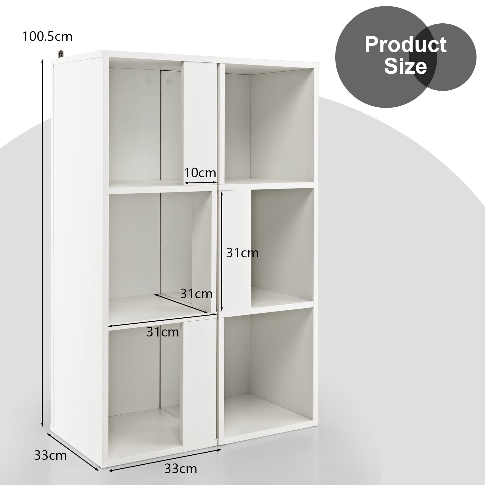 Giantex Bookcase, Freestanding 3-Tier Bookshelf, Asymmetric Display Shelf w/ 6 Compartments