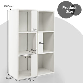 Giantex Bookcase, Freestanding 3-Tier Bookshelf, Asymmetric Display Shelf w/ 6 Compartments