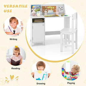 Kids Table and Chair Set Activity Play Study Desk w/Bookshelf & Storage Cabinet