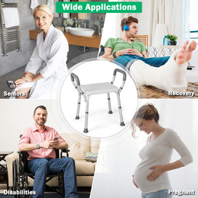 Bath Chair Shower Bench w/Detachable Padded Arms, Anti-Slip Rubber Feet