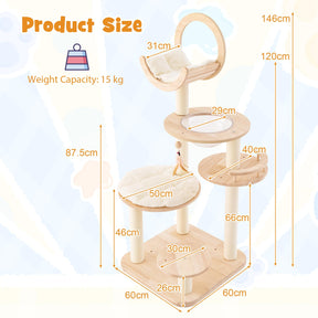 Building Block Cat Tree, 4-in-1 Large Wooden Cat Tower with Space Capsule Nest