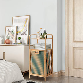 Giantex Tilt-out Laundry Hamper, Bamboo Wood Laundry Shelf Cabinet, Space-saving Laundry Hamper