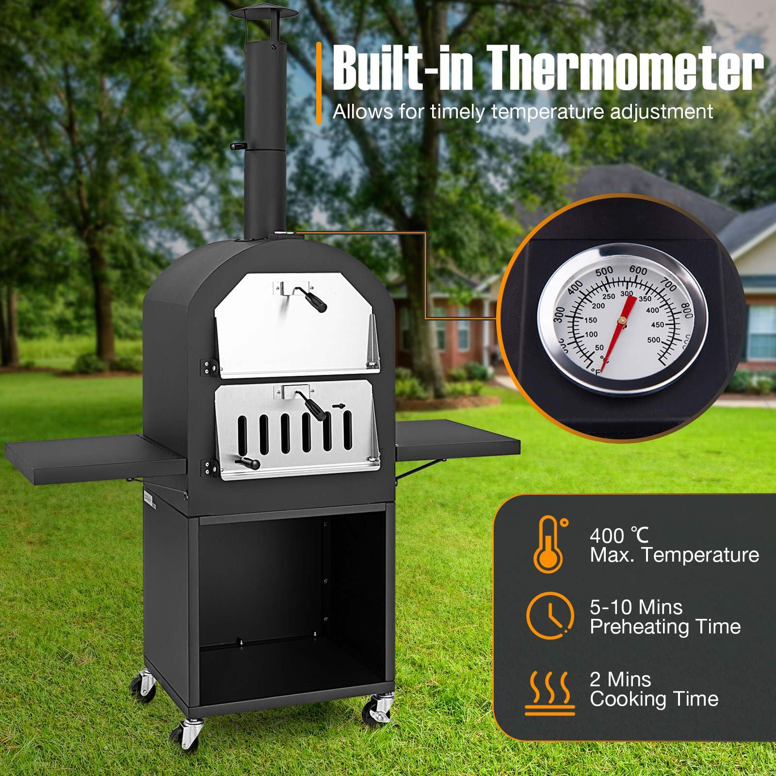 Outdoor Wood Fired Pizza Pizza Oven with Protective Cover for BBQ
