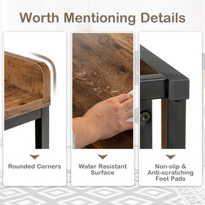 Giantex Rustic Side Table with Drawer, 3-Tier Nightstand with Raised Top Baffles, Open Compartment, Rustic Brown