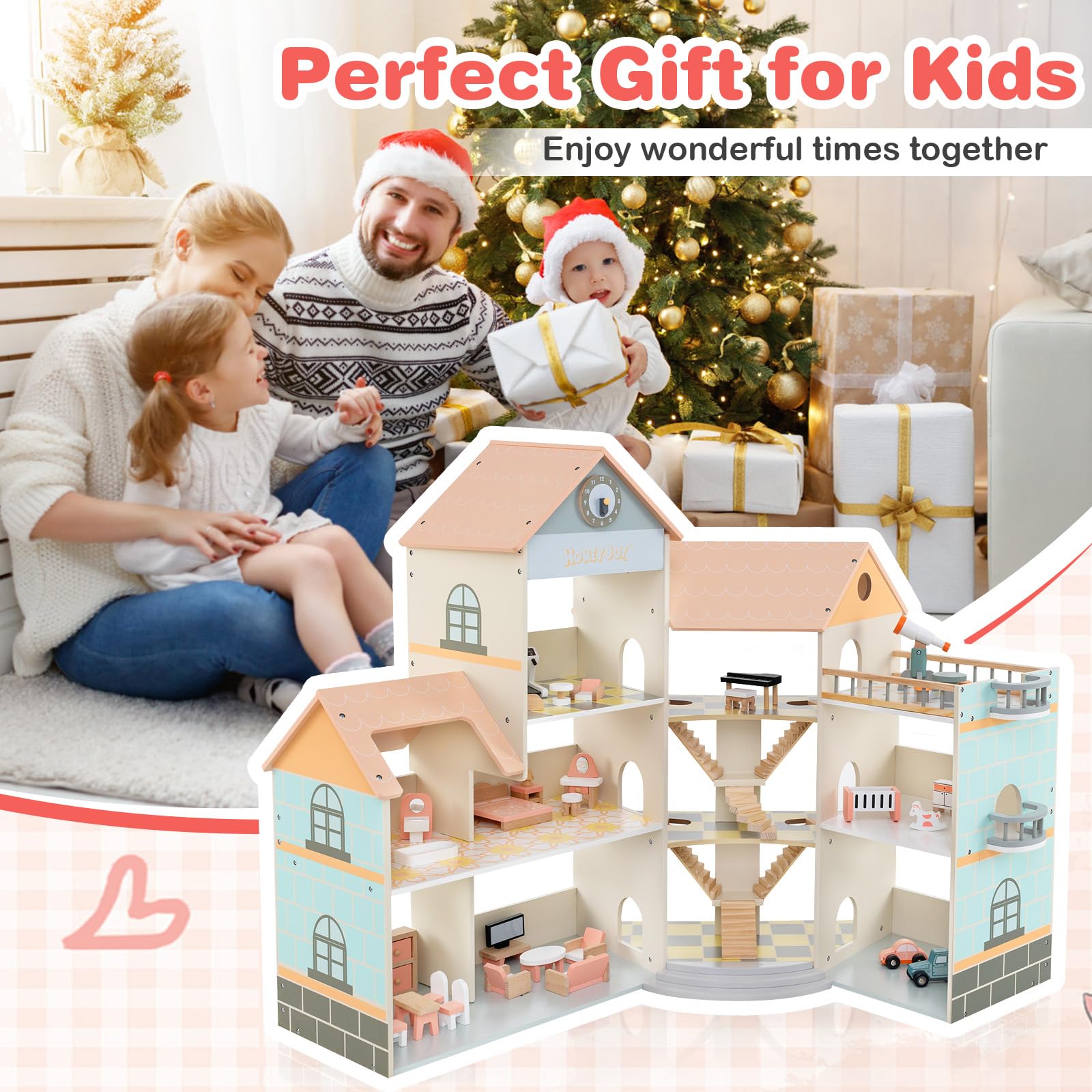 Wooden Corner Dollhouse Playset with 34 Pieces of Furniture and Accessories