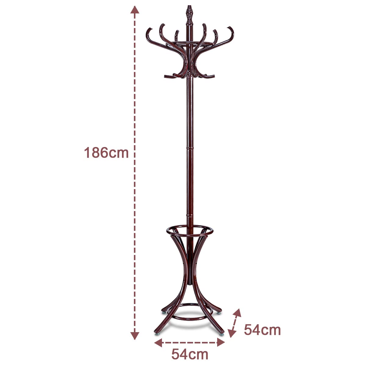 Coat Rack, Free Standing Coat Rack, Solid Wood Coat Tree w/ 12 Hooks & Umbrella Holder, Solid Wood Structure, Stable Base, Standing Rack for Hallway
