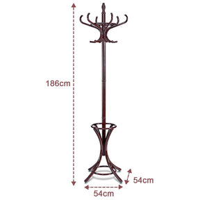 Coat Rack, Free Standing Coat Rack, Solid Wood Coat Tree w/ 12 Hooks & Umbrella Holder, Solid Wood Structure, Stable Base, Standing Rack for Hallway