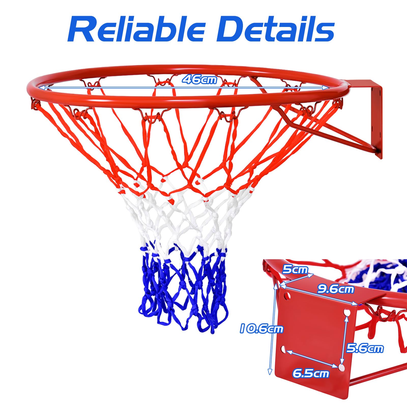 46 CM Basketball Rim Replacement, Heavy-Duty Wall Mounted 18“ Basketball Hoop Net