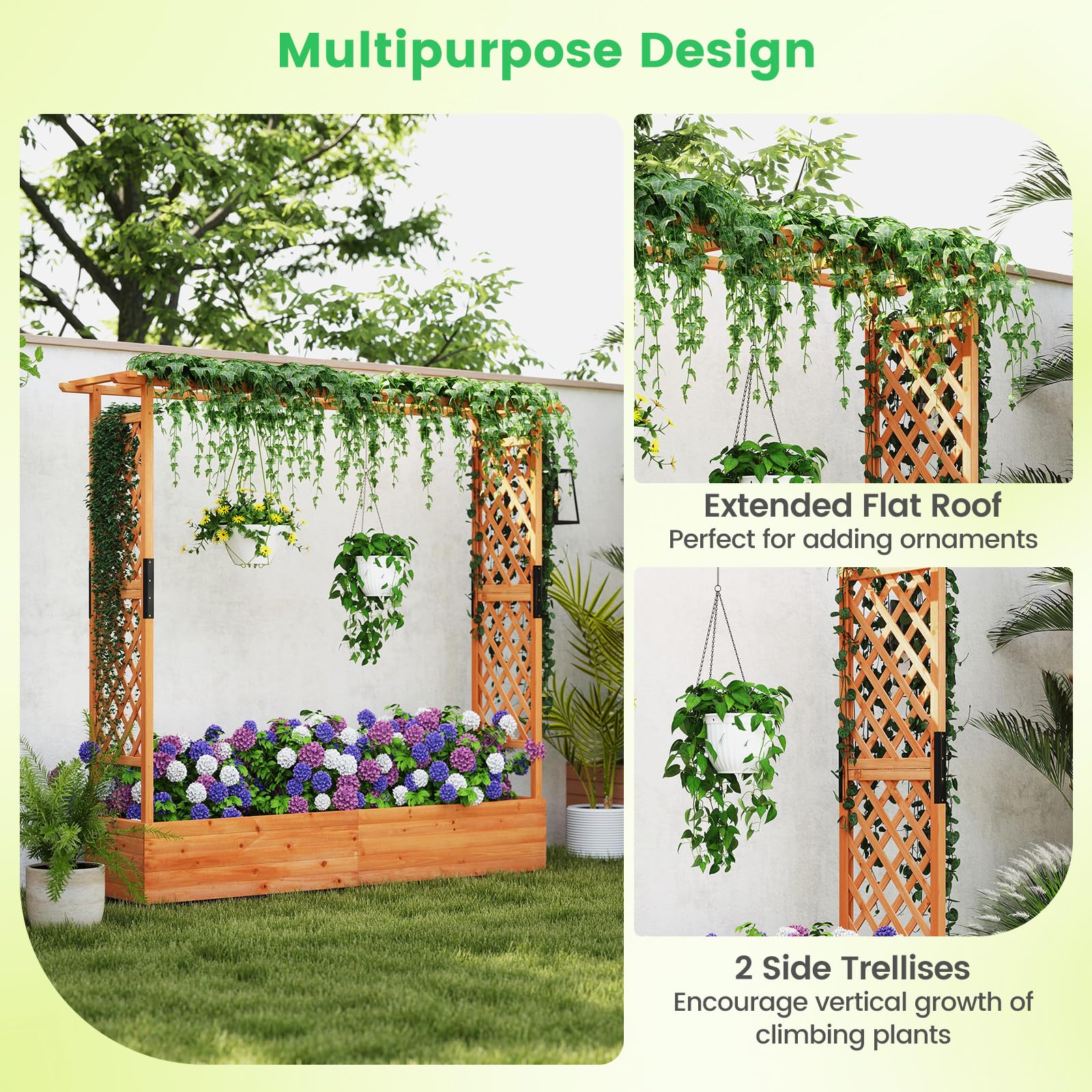 Giantex Raised Garden Bed with Trellis & Hanging Roof, 77"x17"x72"