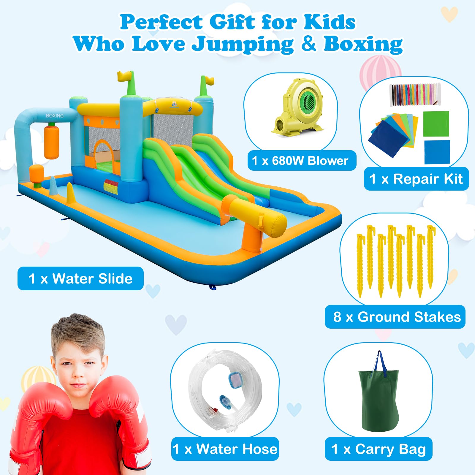 HONEY JOY Inflatable Water Slide, Kids Jumping Castle Bounce House