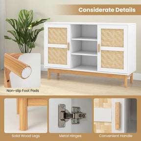 Giantex 120cm Sideboard Buffet Cabinet, Floor Storage Cabinet with 2 Bamboo Woven Doors