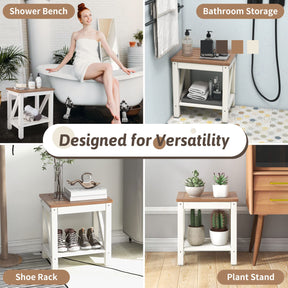 Waterproof Bathroom Shower Stool w/Bottom Storage Shelf & Non-Slip Foot Pads for Bath Spa & Shaving Legs