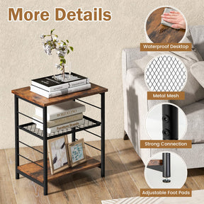 Giantex 3-Tier Industrial Side Table, Metal Frame Bedside Table