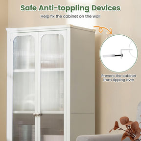 Giantex Glass Doors Storage Cabinet w/Wheels, Mobile 2 Doors Food Pantry Cupboard Cabinet