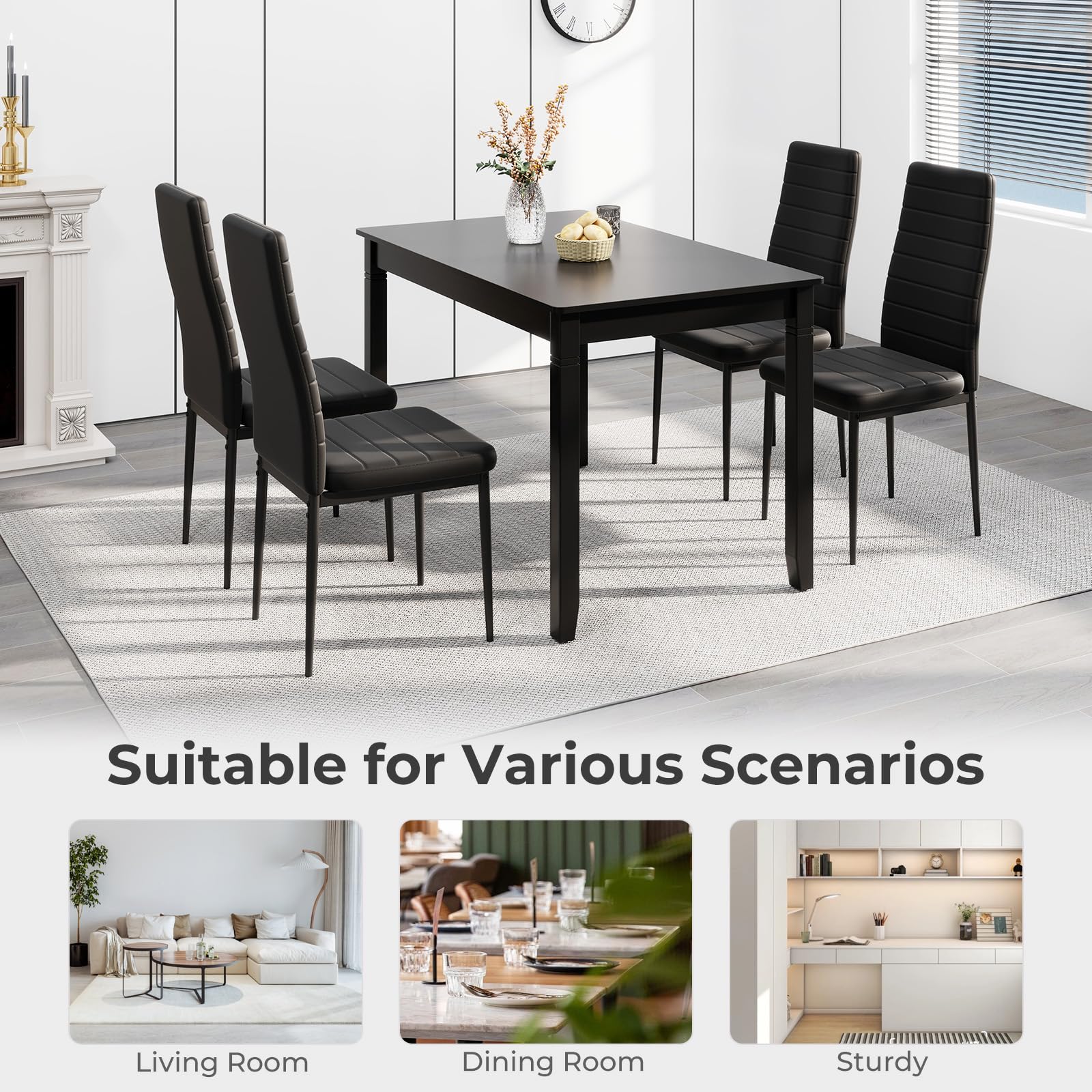Upholstered Dining Chair Set of 4 Armless Chair w/ Padded Backrest Modern Chair