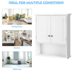 Giantex Bathroom Wall Cabinet, Wooden Hanging Cabinet w/Doors & Shelves, White