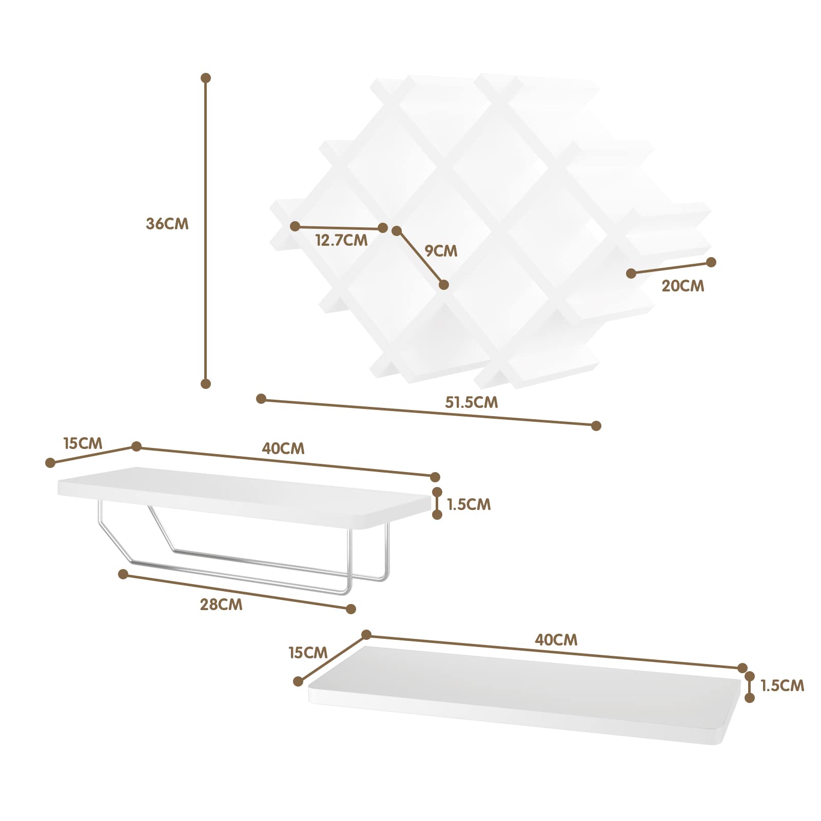 Giantex Set of 5 Wall Mounted Wine Rack Set w/Storage Shelves and Glass Holder