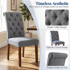 Upholstered Dining Chairs Set of 2, Button Tufted Chairs w/Padded Seat & Backrest