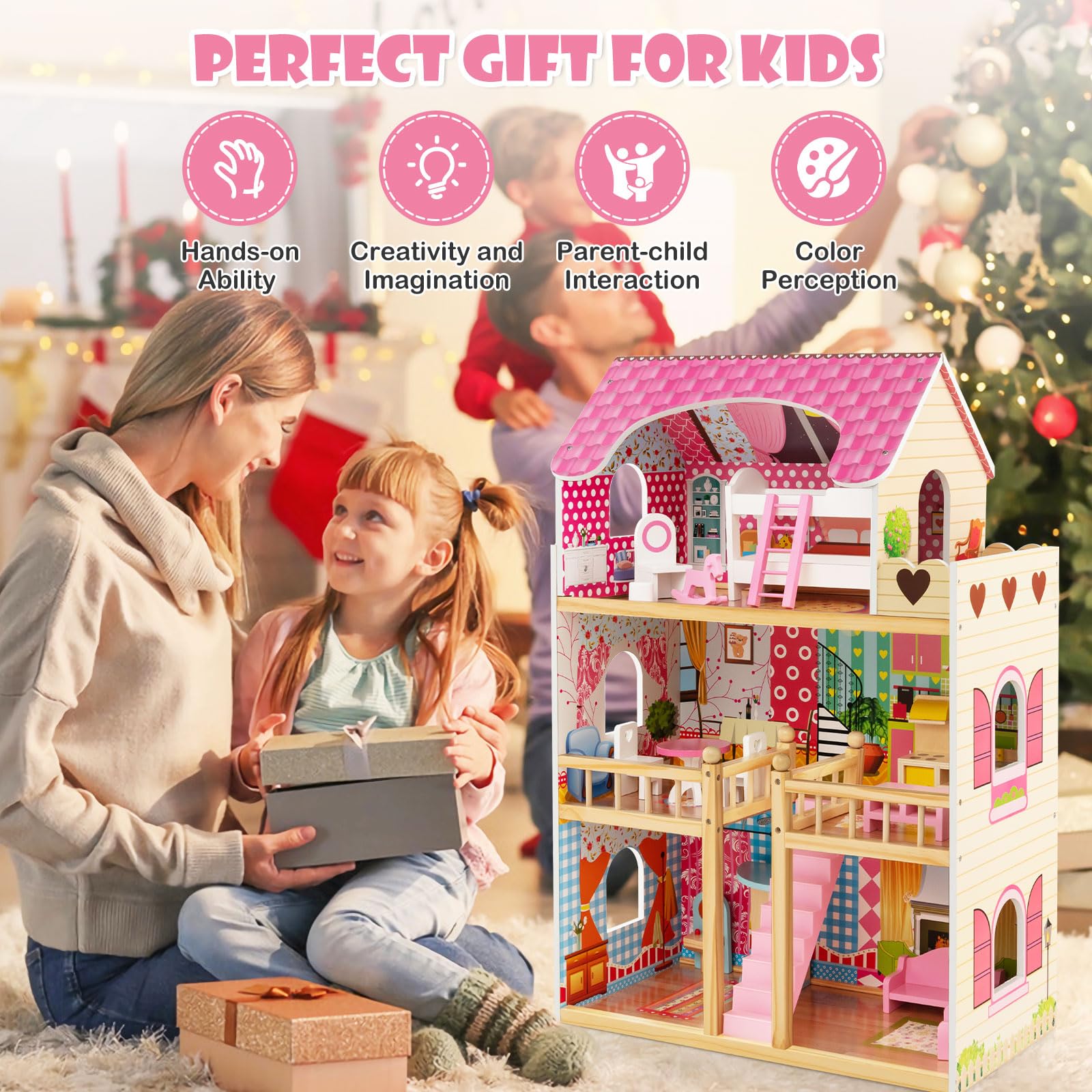 Toddler Fully Furnished Playhouse with 3 Stories for Kids