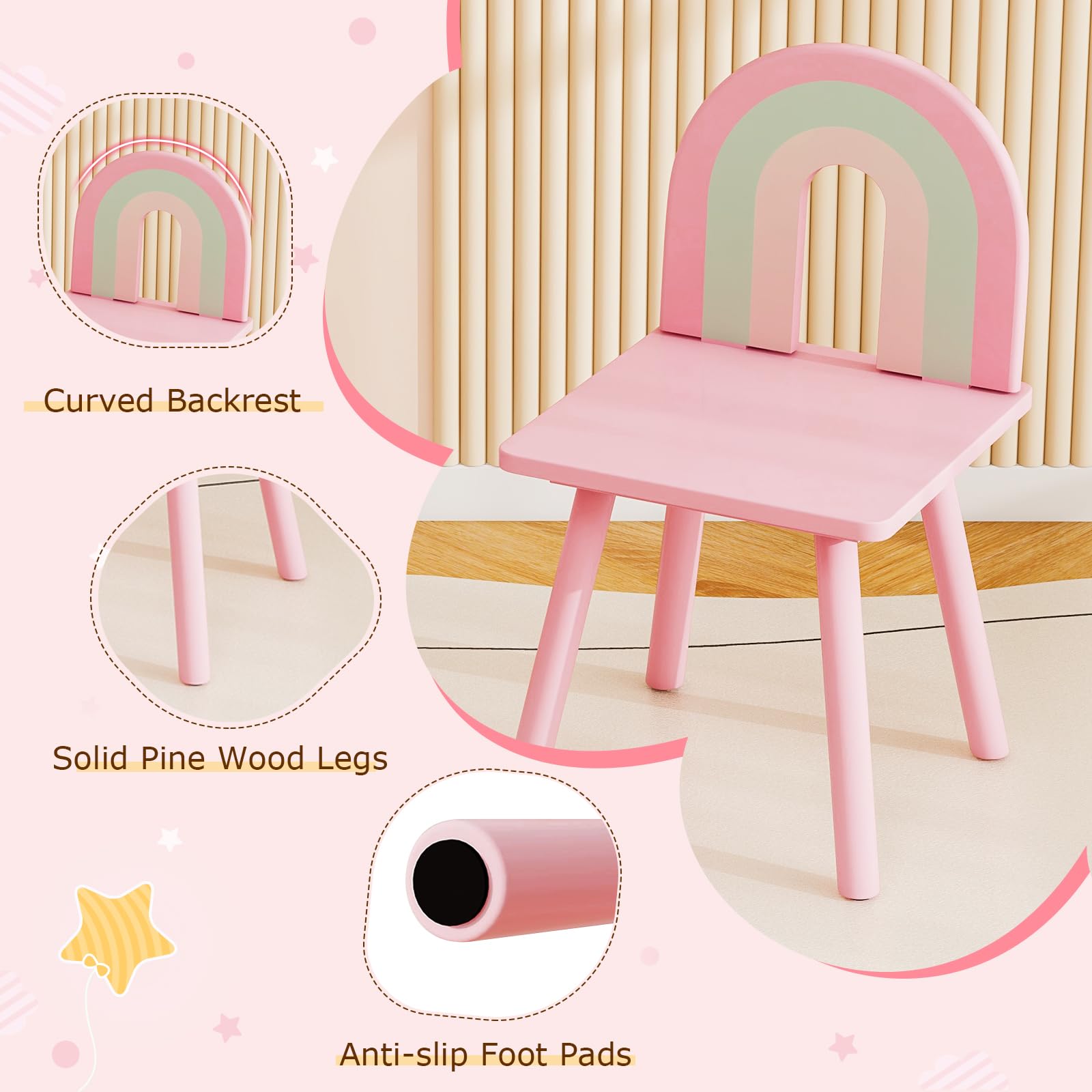 HONEY JOY 2-in-1 Kids Vanity Set w/Mirror, Princess Makeup Table w/Detachable Top, Chair