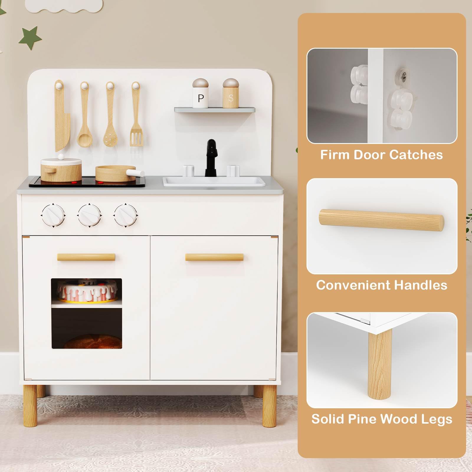 Kids Kitchen Playset, Toddler Pretend Play Kitchen with Light up Stove & Cooking Sounds