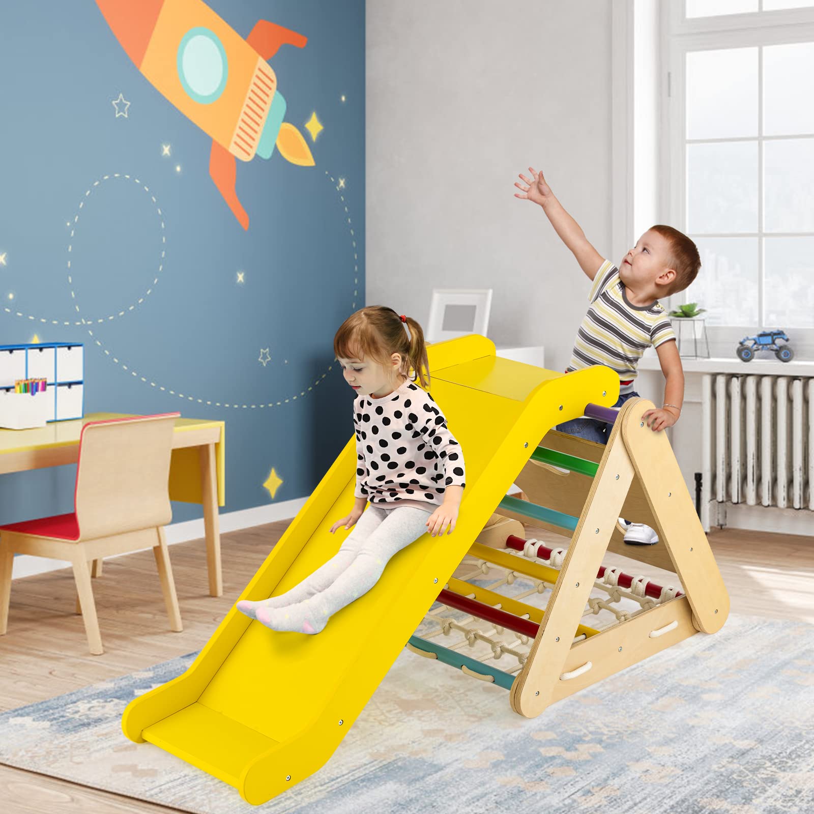 HONEY JOY Kids Triangle Climber with Ramp