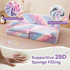 HONEY JOY 8 PCS Modular Kids Play Couch, Glow in The Dark Toddler Sectional Sofa