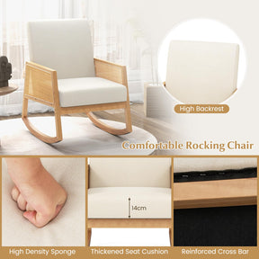 Giantex Rocking Chair with Rattan Armrests, Armchair with Upholstered Cushion & Wood Rattan Armrests