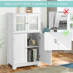Giantex Bathroom Storage Cabinet, Kitchen Pantry Cabinet w/Tempered Glass Doors & Adjustable Shelf, White
