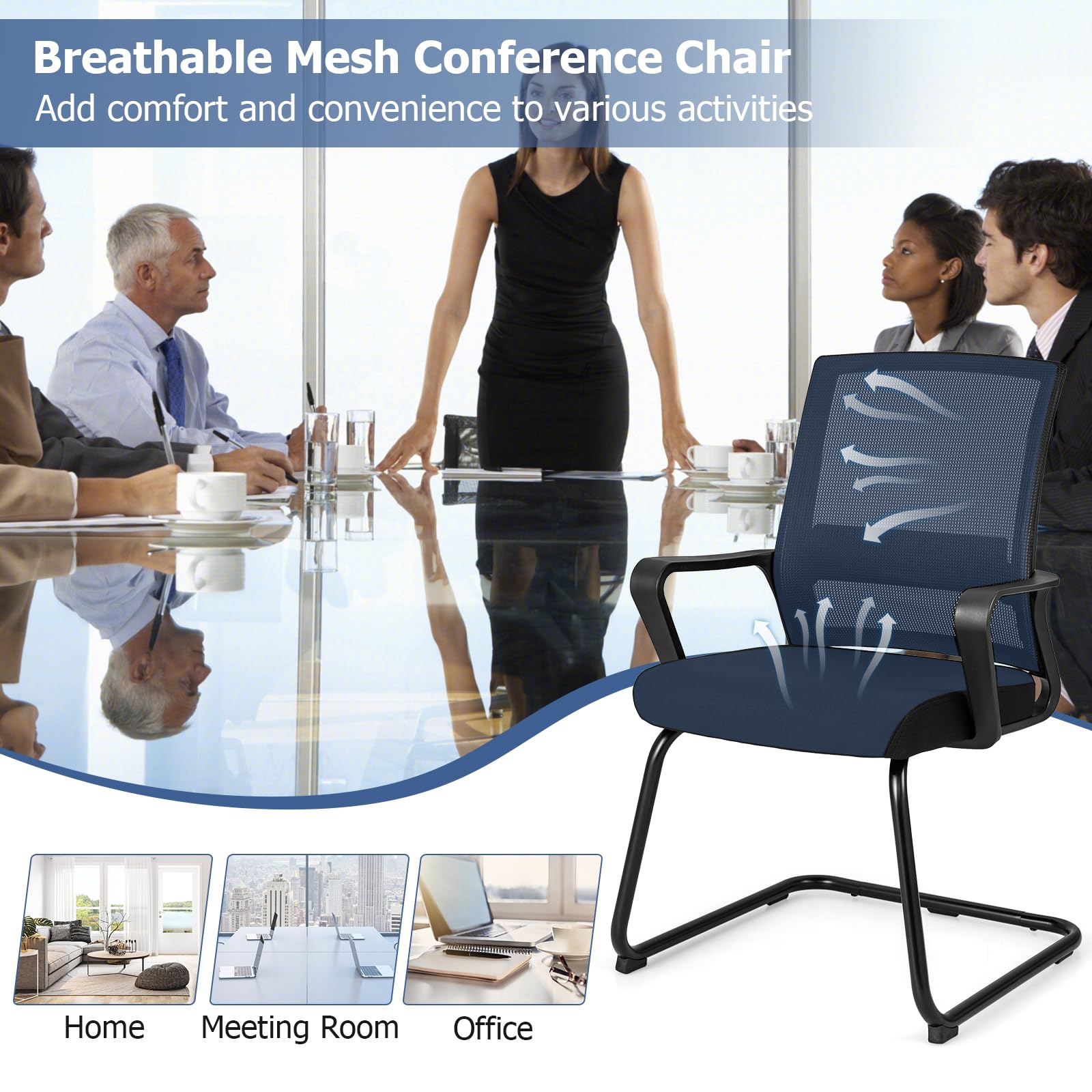 Giantex Office Guest Chair, Conference Reception Chair w/Lumbar Support & Sled Base