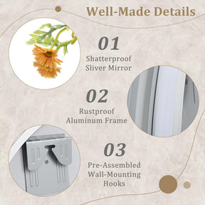 60 x 60 CM Round LED Bathroom Mirror with 3-Color Dimmable Lights