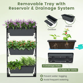 Hanging Vertical Planter, Self-Watering Wall-Mounted Adjustable Railing Planter with 3 Planter Boxes & Detachable Hooks for Flowers