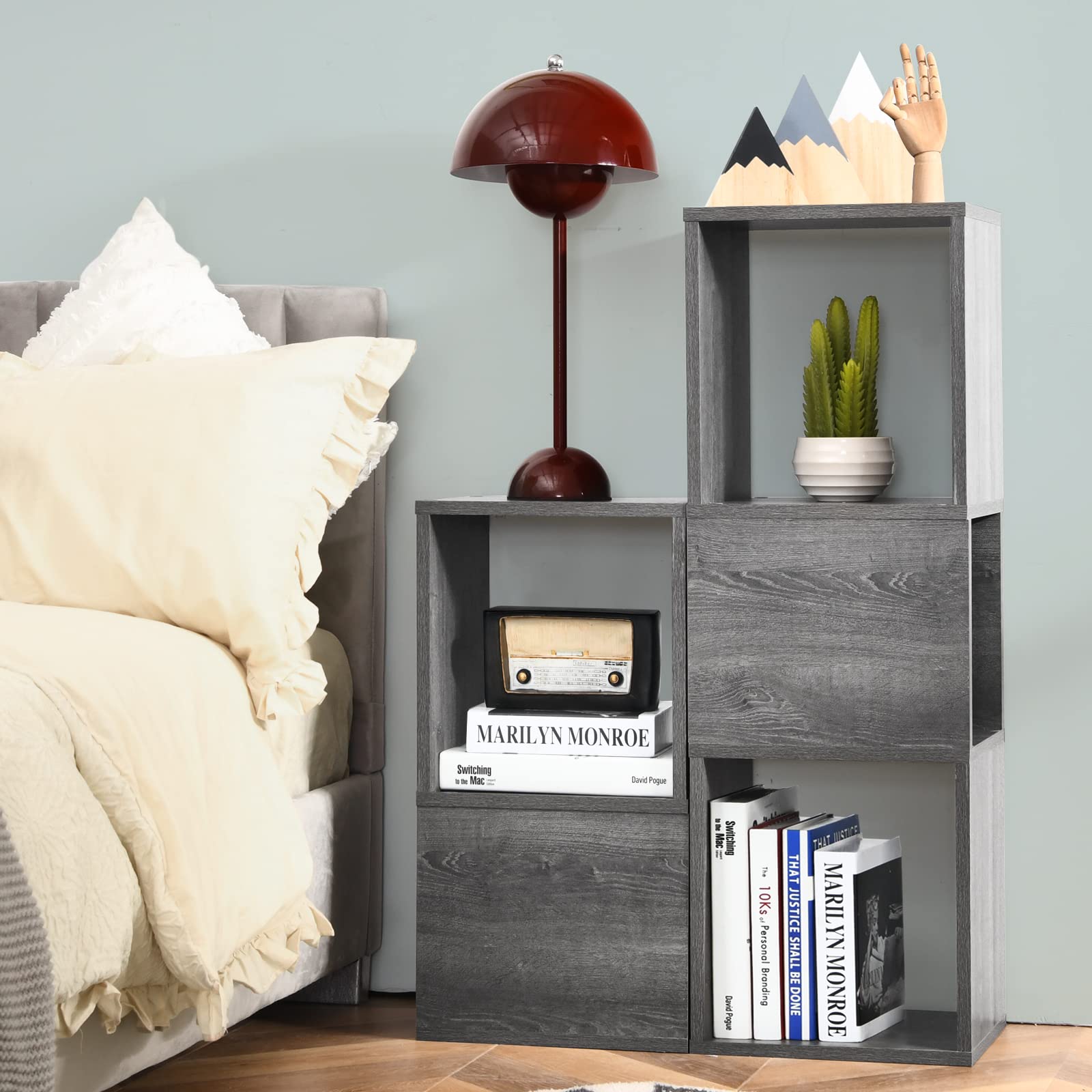 Giantex Wooden 9-Cube Bookcase, Free Combination Bookshelf, Multifunctional Storage Organizer, Grey