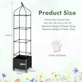 Raised Garden Bed with Trellis, Tomato Cage Planter Box with Self-Drainage & Wheels for Climbing Vines