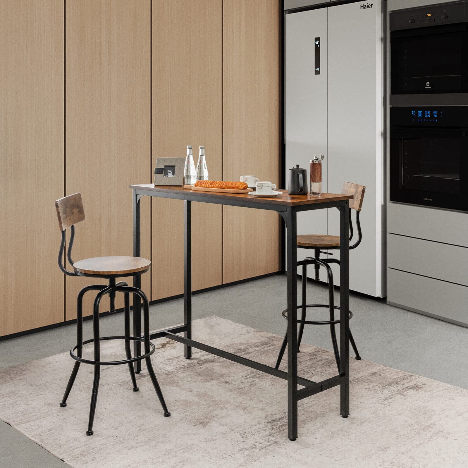 Giantex Bar Table with Footrest, Counter Height Table, Industrial Pub Table for Small Space , Rustic Brown