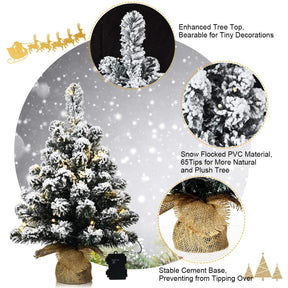 67cm Pre-Lit Snow Flocked Tabletop Christmas Tree with 8 Flash Modes