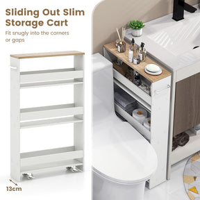 Slim Storage Cart w/Handle, 4-Tier Slide Out Utility Cart, Shelving Unit Organizer Trolley for Narrow Places